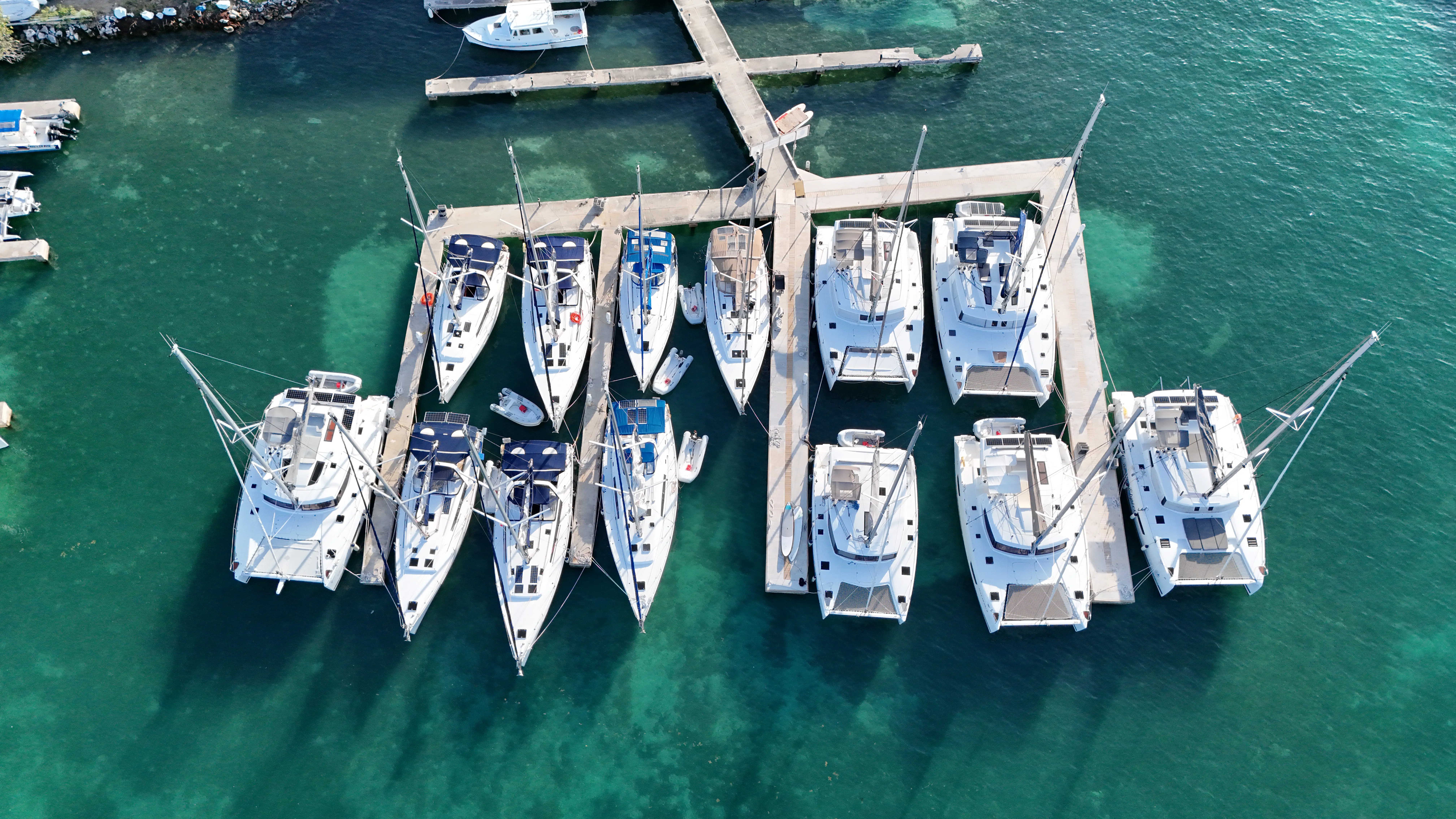 Aerial view of Conch Charters marina and fleet in the British Virgin Islands